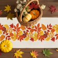 thumbnail image 4 of Table Runner Dresser Scarves 36 Inch Long,Autumn Thanksgiving Orange Maple Leaf Linen Dining Table Runners Vintage Linen Texture Tabletop Scarf for Wedding Holiday Party Kitchen, 4 of 9