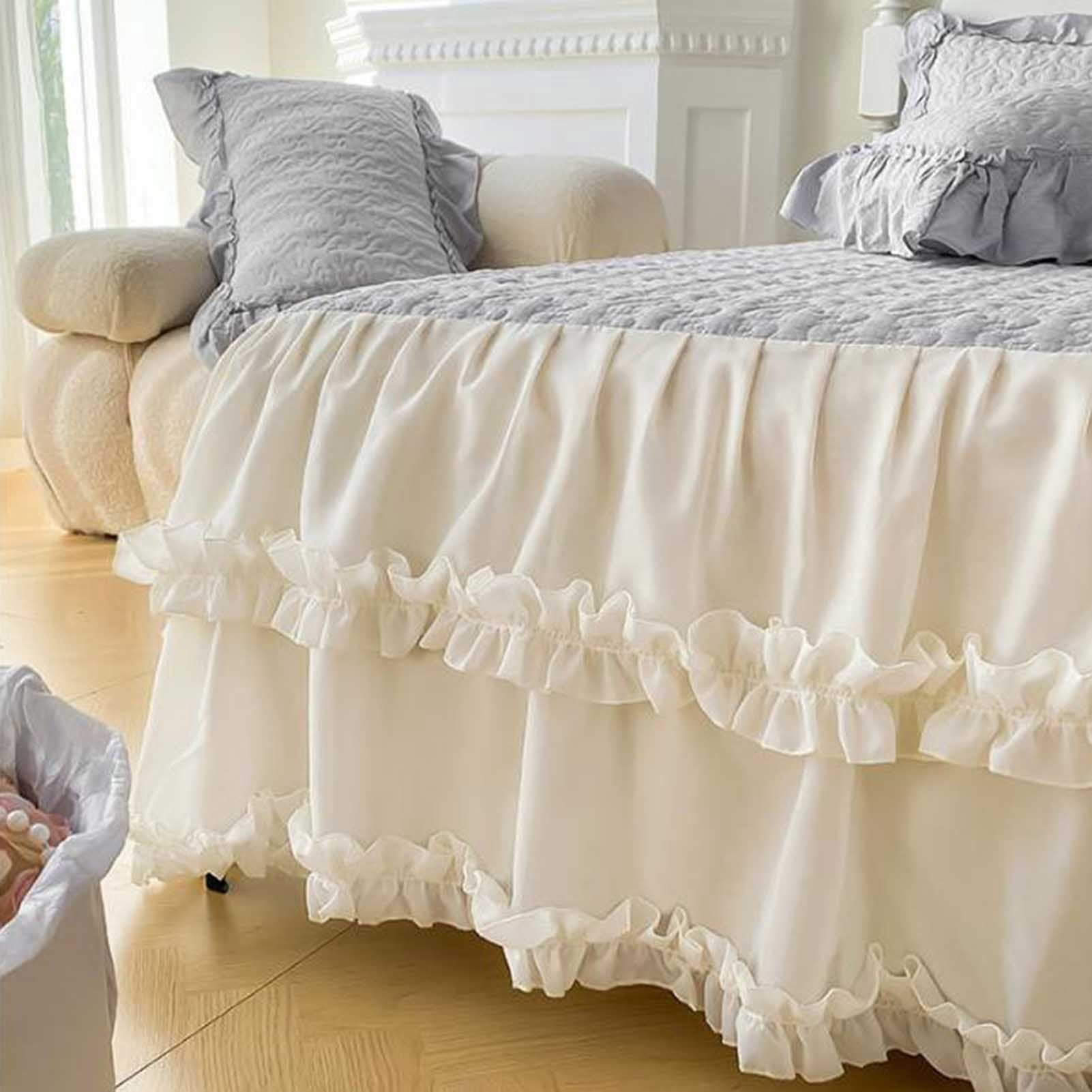 Bed skirt bedspread with ruffles, thickening bed sheet satin plain thickening fitted sheet, wrinkle-resistant and fade-resistant