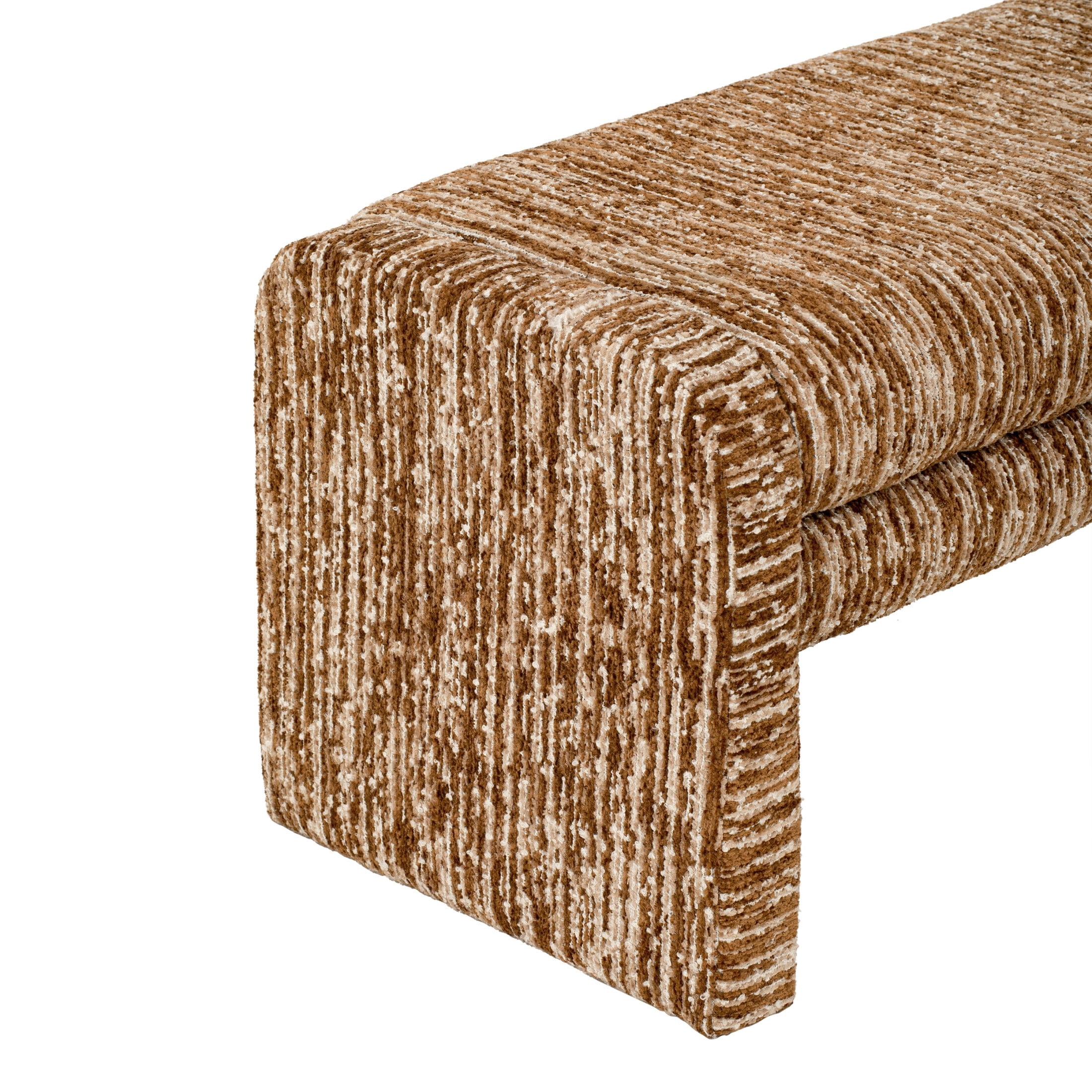 Christopher Knight Home 62" Striped Upholstered Ottoman Bench, Modern Wraparound Frame, Brown