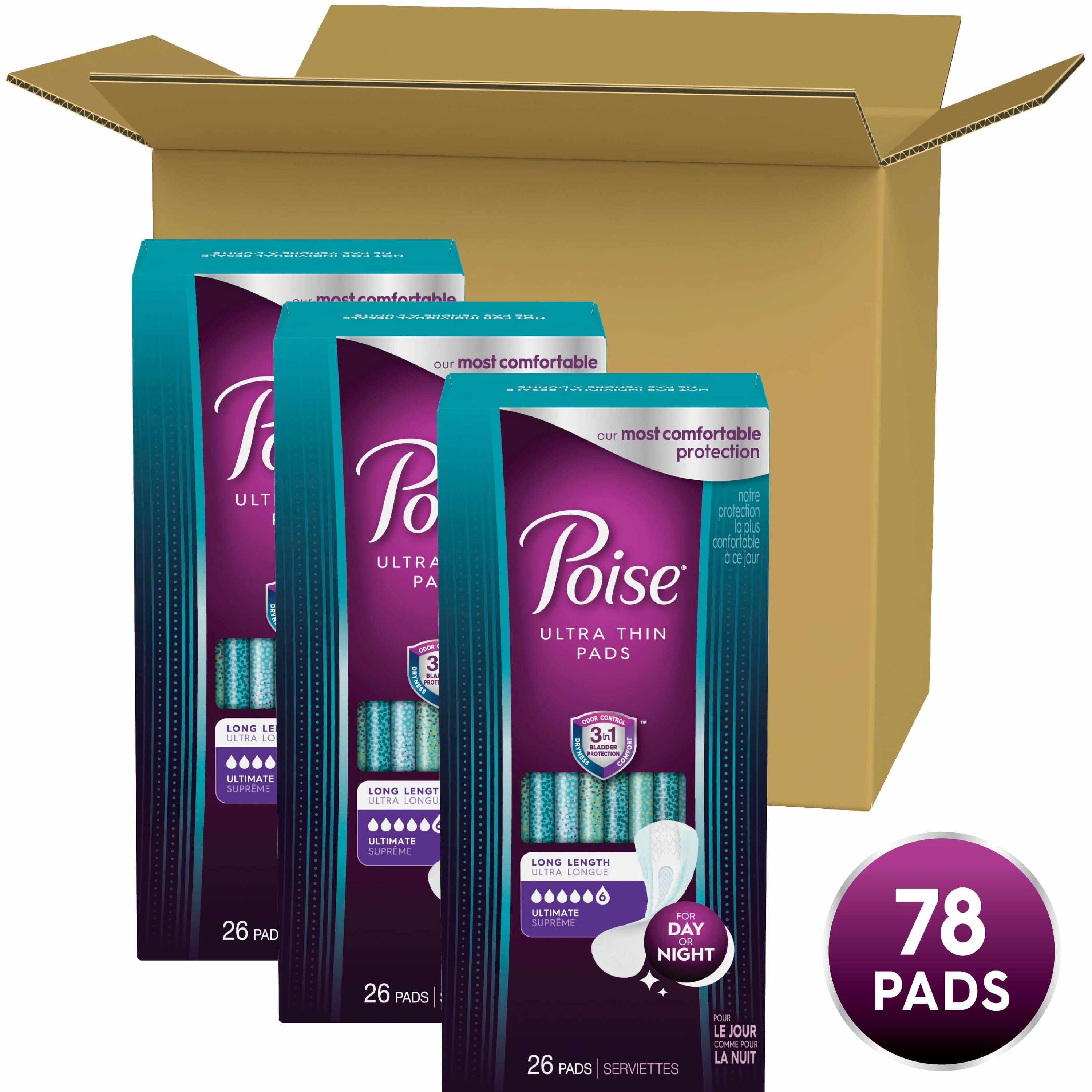Poise Ultra Thin Women's Ultimate - Long Postpartum Incontinence Pads, 78 Count