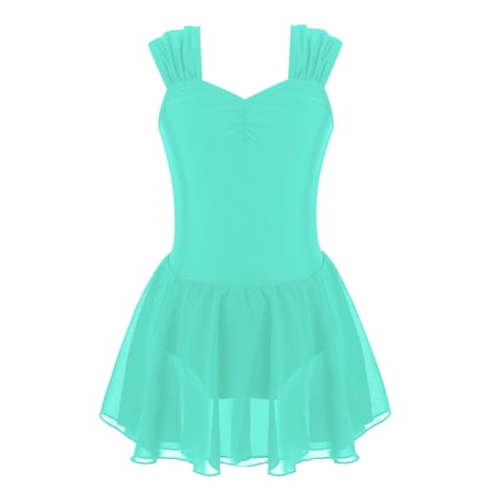 Aislor Kids Girls Sleeveless Ruched Ballet Dance Tutu Dress Leotard Figure Ice Skating Dress Ballerina Costume