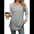 thumbnail image 3 of Blusas Tipo Túnica A Rayas para Mujer, Camisas Casuales de Larga, Jersey de Cuello Redondo. Gris L, 3 of 9