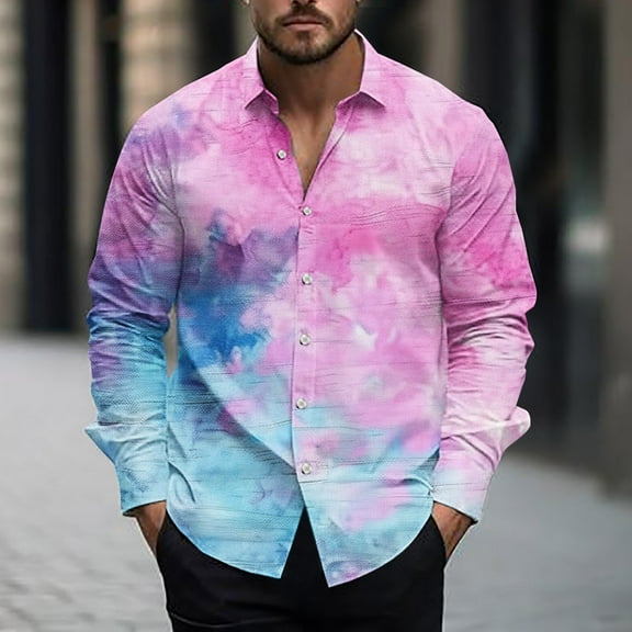 Fznquz Tie Dye Men's Button Up Shirt Long Sleeve Shirts Collared Button down Fashion Clothes Men