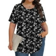 thumbnail image 2 of Pisexur Hauts de Printemps pour Femmes Blouses pour Femmes Décontractées Mode Féminine Imprimé Col Rond Manches Courtes Plissé Ample Multicolore, 4TG, 2 of 8