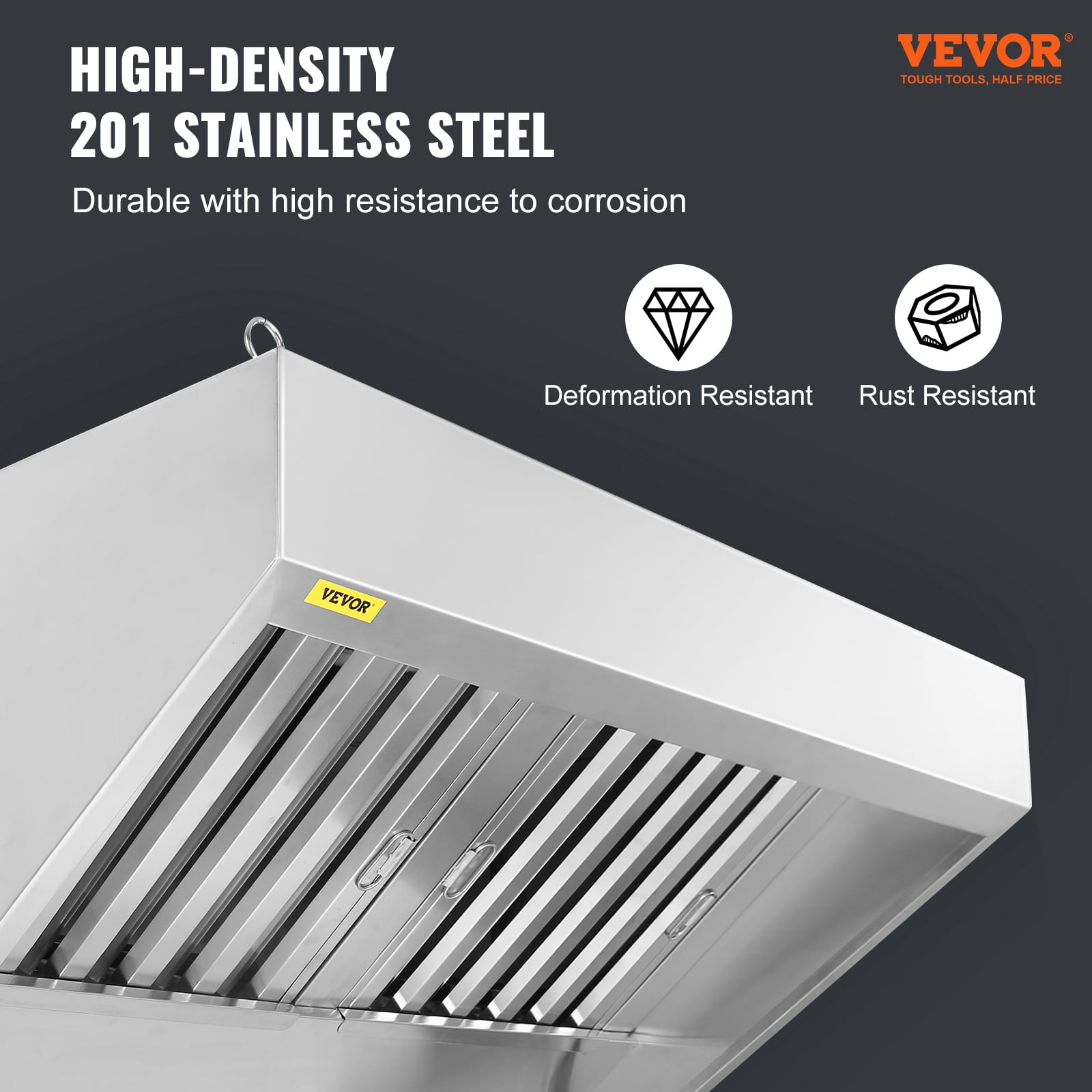 BENTISM Commercial Exhaust Hood 5ft Food Truck Hood Exhaust 201 Stainless Steel