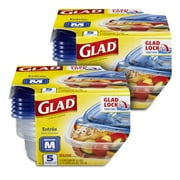 Glad GladWare Entre Food Storage Containers Lock Tight Seal | BPA Free | Medium Square Plastic Containers Hold Up to 25 Ounces of Food, 5 Count - 2 Pack