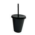 thumbnail image 1 of Vaso con pajita navideña Farfi, reutilizable, de PP, color sólido, con tapa, para el hogar (negro, S), 1 of 8