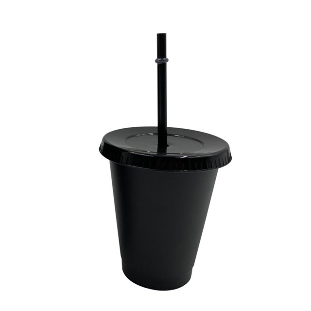 Vaso con pajita navideña Farfi, reutilizable, de PP, color sólido, con tapa, para el hogar (negro, S)