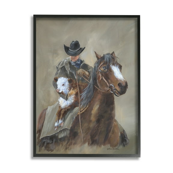 Stupell Ranch Cowboy Western Horse Animals & Insects Painting Black Framed Art Print Wall Art