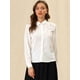 thumbnail image 2 of Allegra K Blusas Con Botones Y Cuello En Punta De Manga Larga Puntos suizos Office Para Mujer Blanco L, 2 of 6