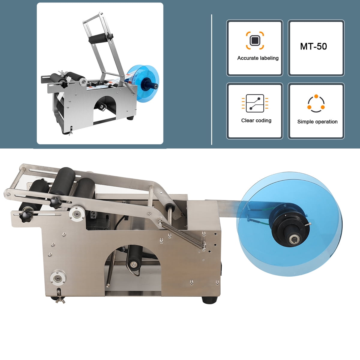 ECUTEE Semi-automatic Round Bottle Labeling Machine for Packaging Stainless Steel 110V
