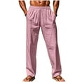 thumbnail image 2 of Dxzfnsa Men's Solid Casual Straight Drawstring Long Pants Pocket Elastic Waist Trousers cargo pants(Pink,L), 2 of 8