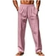 thumbnail image 2 of Pantalones largos de poliéster para hombre, informales, lisos, rectos, con cordón, con bolsillo y cintura elástica, 2 of 8
