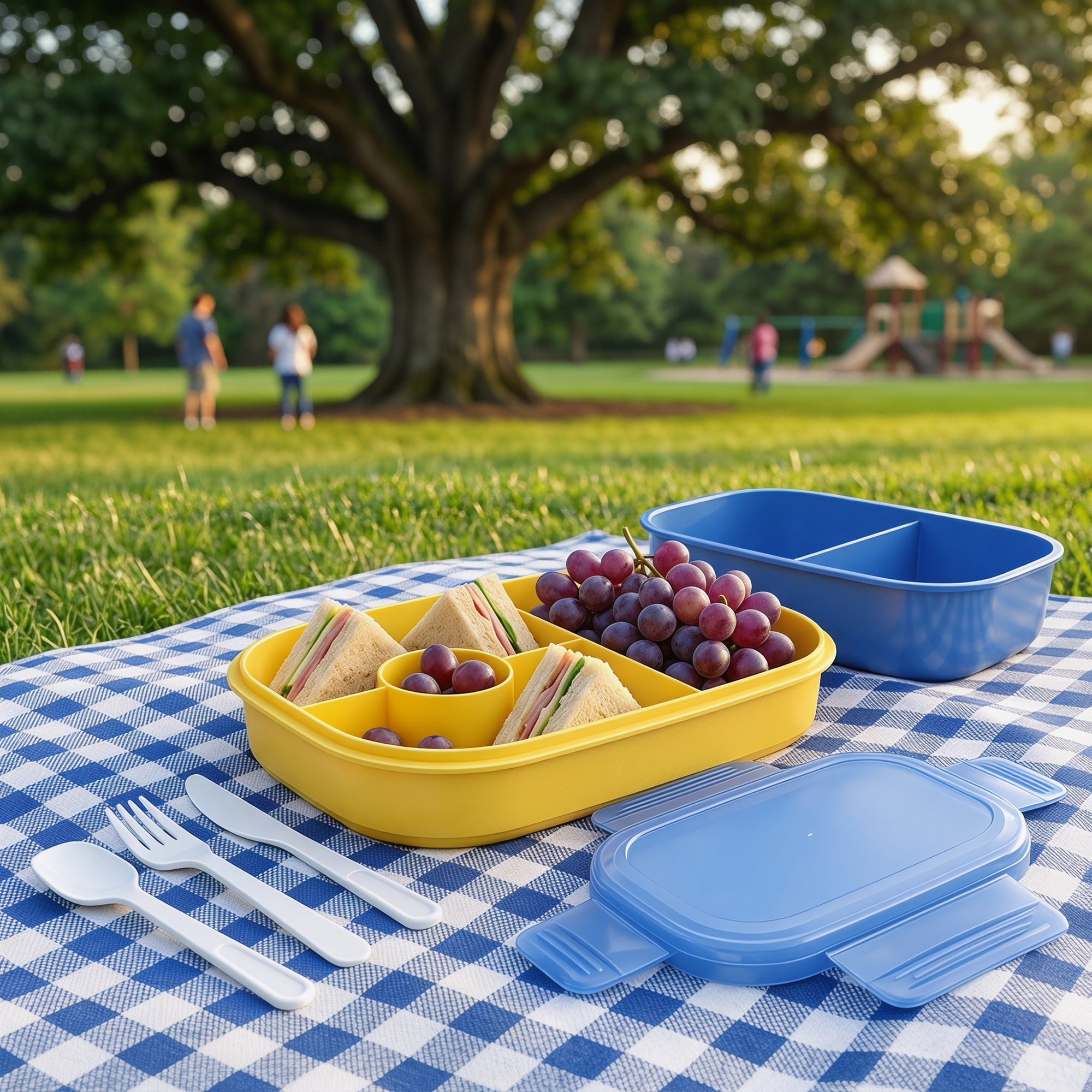 Unique Bargains Multi-Layer Leak-Proof Meal Lunch Bento Box Blue & Yellow