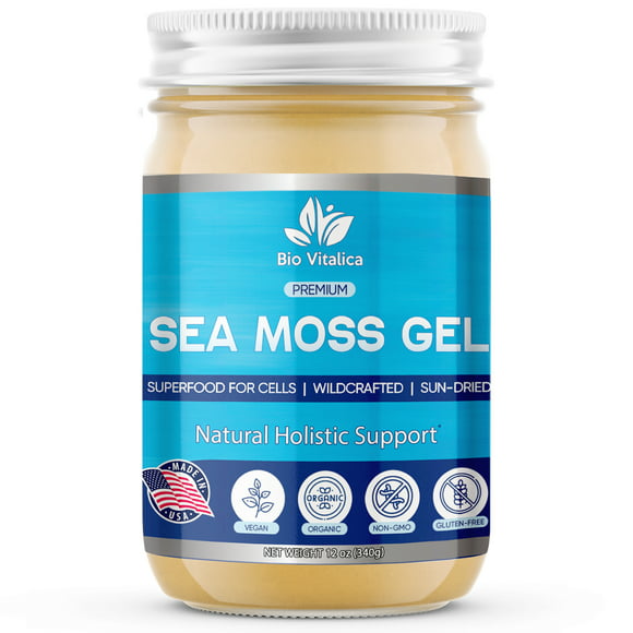 Sea Moss Gel by BioVItalica - Irish sea Moss Dr Sebi, Vegan superfood for Cells Wildcrafted Irish Sea Moss Gel  Rich in Minerals, Proteins & Vitamins  Antioxidant