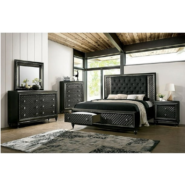 Contemporary Metallic Gray Finish Bedroom Furniture 4pc Eastern King Size Storage Bed Set Com Contemporary Metallic Gray Finish, Bedroom Furniture King Size Bed