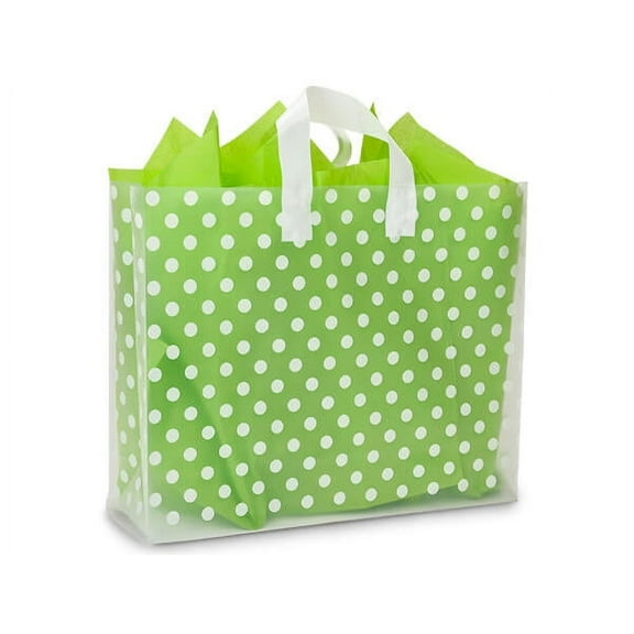 Pack Of 100, Vogue Size 16 x 5 x 12" Polka Dots Plastic 4 Mil Shopping Bags W/6 Mil Handle