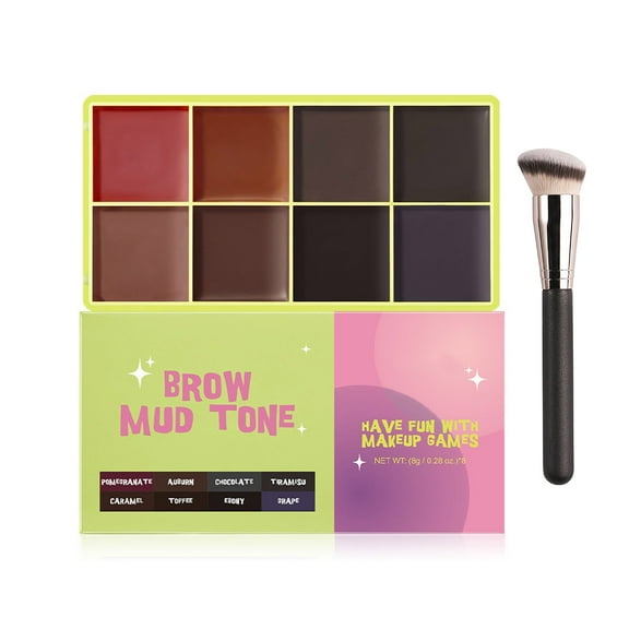 8-Color Eyebrow Powder Palette, Brow Mud Tone, Brow Powder Filler Kit With Brow Brush, Waterproof Neutral Eye Makeup for Women, Smudge-proof Oil-free Lasting For 12 Hours