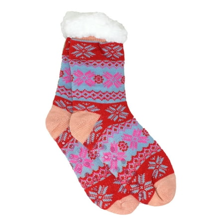 

Urban-Peacock Women s Plush Knitted Fleece Sherpa Lined Non-Slip Slipper Socks - Style A: Red Blue Peach