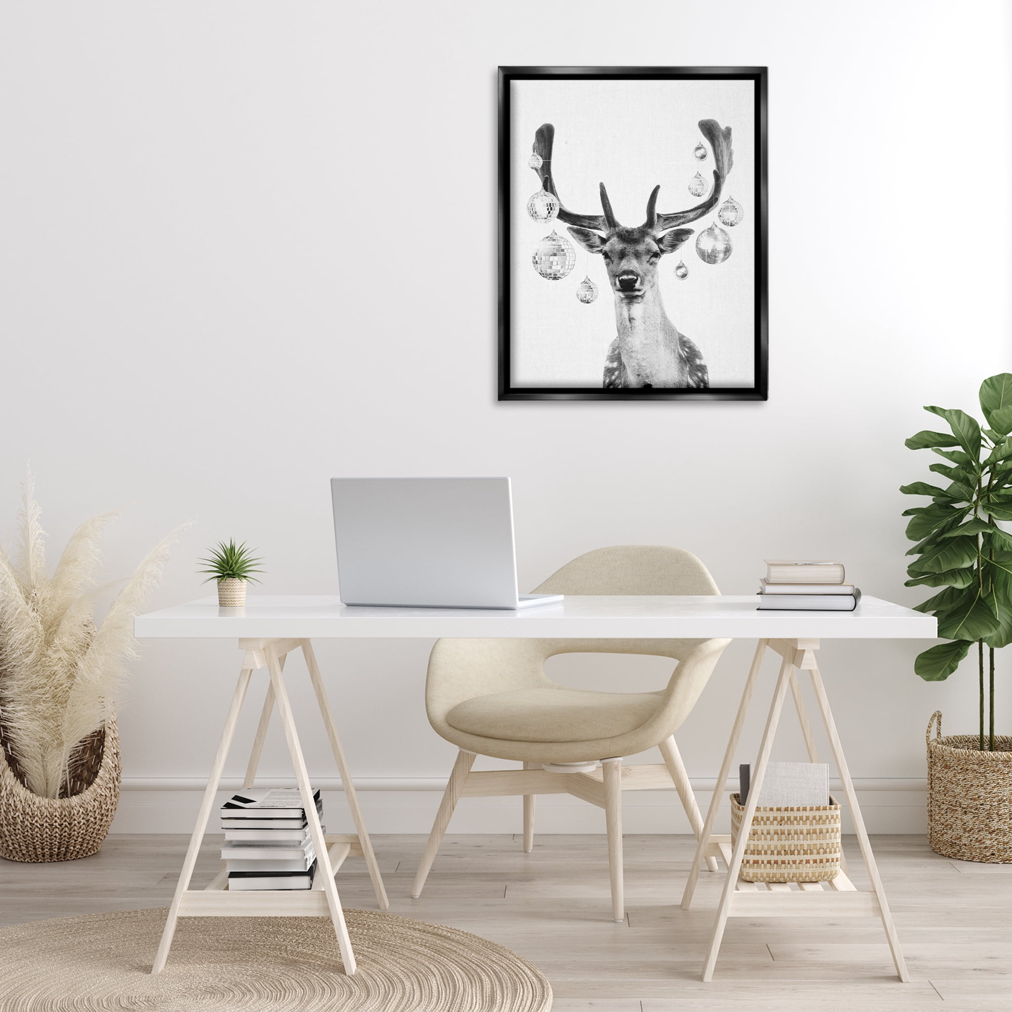 Stupell Industries Disco Balls & Fawn Animals & Insects Painting Black Floater Framed Canvas Art Print Wall Art, 25 x 31