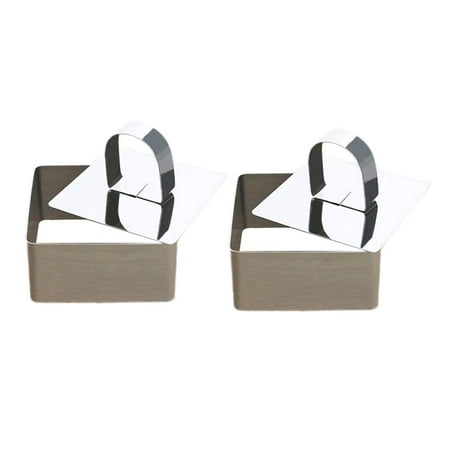

2 Pcs Stainless Steel Dessert Mousse Mold Food Tower Presentation Cooking Ring Cake Cutters with Pusher (Square)