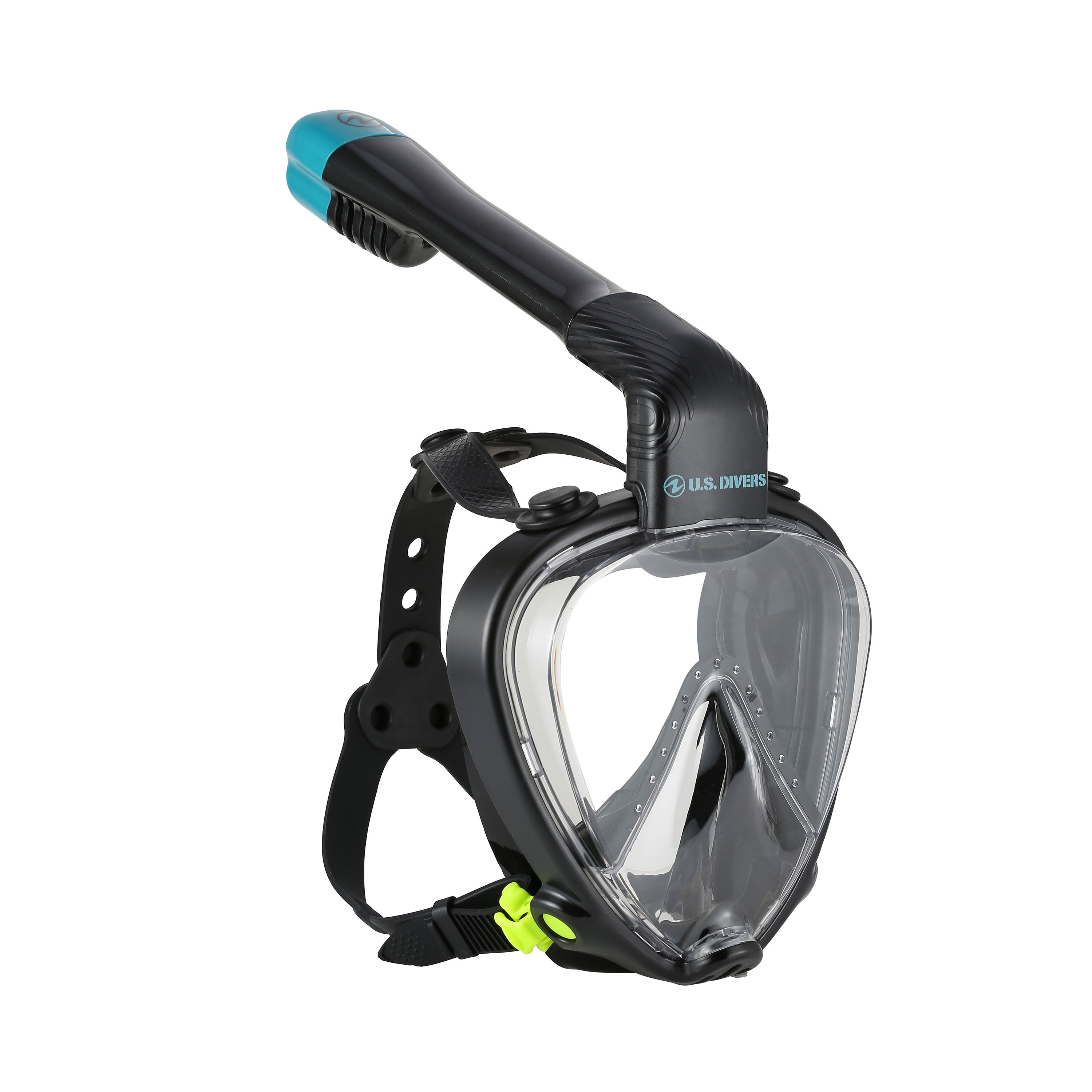 Full Face Diving Snorkel Mask AirGo Fog Free Panoramic Medium Black Scuba Waters 