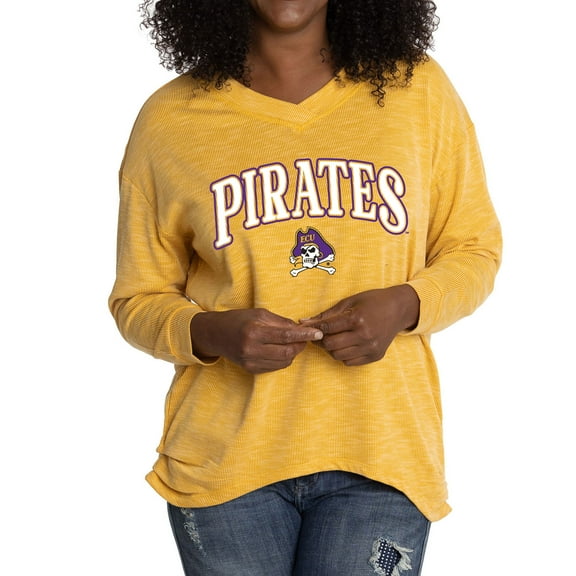 Women's Gold ECU Pirates Oversized Bailey Long Sleeve V-Neck Tri-Blend Tunic