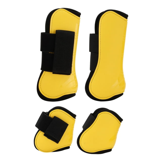 Bottes de Protection Sabot de Cheval, PU Bottes de Tendon de Cheval Coquille Sangles Réglables Doux et Confortable pour l'Équitation Protection Antichoc de Saut Jaune M