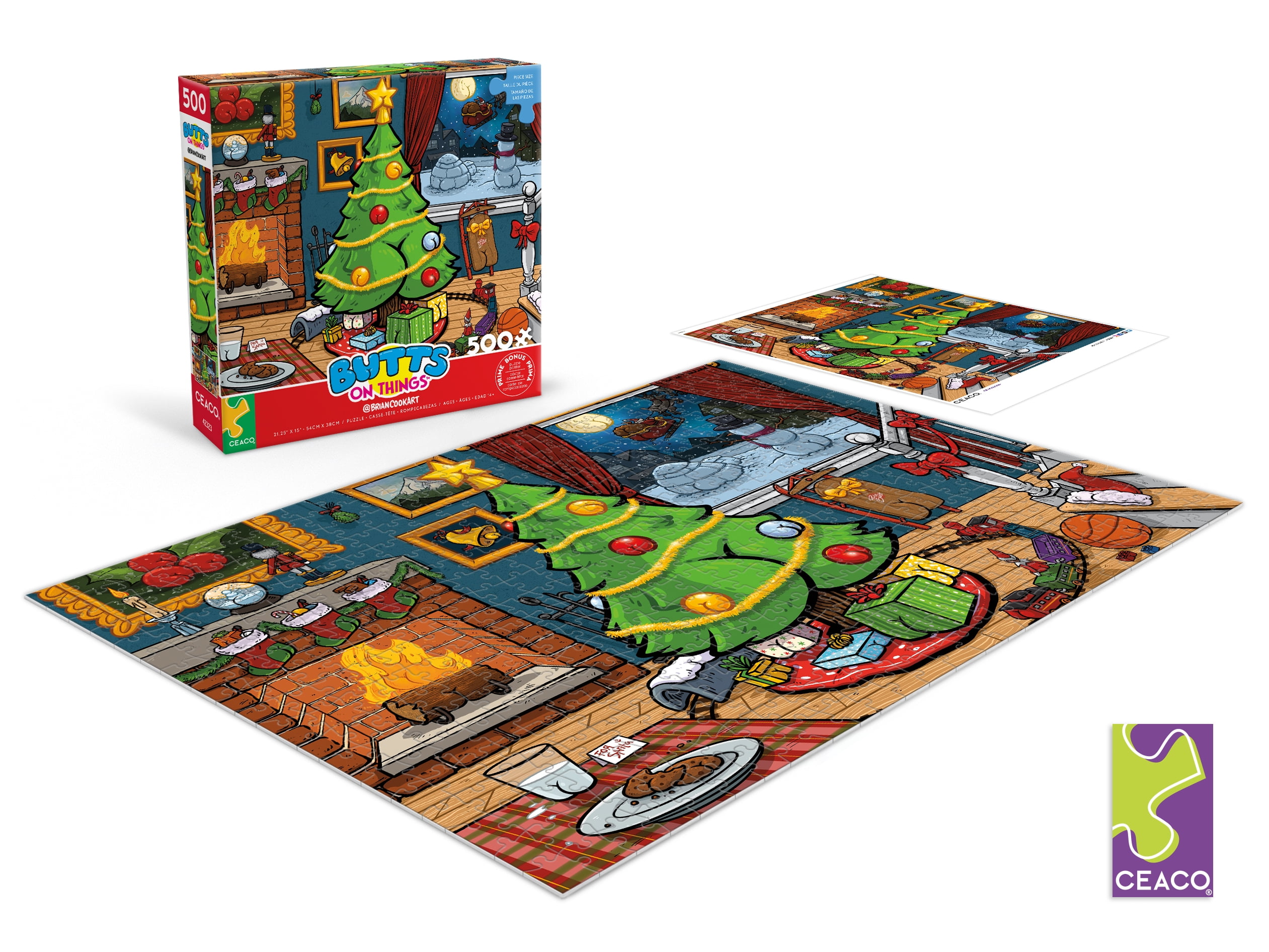 Ceaco Brian Cook Butts on Things Christmas 500-PC Interlocking Jigsaw Puzzle for Adults Ages 14+