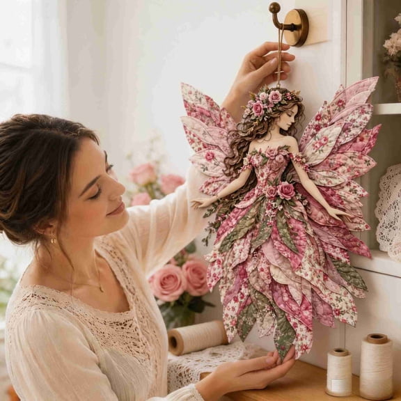 Floral Layered Fabric Patchwork DIY Kit, Handmade Wall Decor Craft Set for Beginners, Home Art Decoration Gift for Craft Lovers,Pink