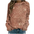 thumbnail image 2 of BLTIBY Long Sleeve Tops for Women Sequin Round Neck Loose Casual T-Shirt Fashion Comfy Pullover Blouse Rose Gold L, 2 of 4
