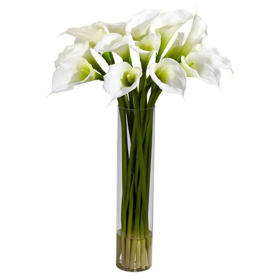 Nearly Natural Calla Lily Artificial Flower Arrangement with Cylinder, Cream