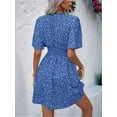 thumbnail image 6 of Women Summer Casual Floral Print Short Flutter Sleeve Mini Dress Casual Sundress V Neck Sun Dresses Blue M, 6 of 9