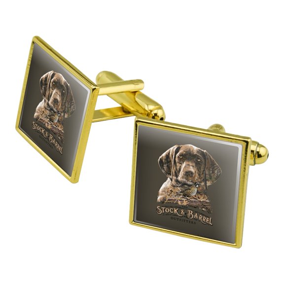 Stock and Barrel Outfitters Pointer Dog Quail Hunting Square Cufflink Set - Silver or Gold