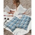 thumbnail image 4 of Morocco Geometric Quatrefoil Plaid Outdoor Pillow Covers Waterproof Throw Pillow Cover 20x12 Set of 2,Rectangle Decorative Pillowcases Cushion Case for Patio Sofa Couch,Blue and Grey Lattice on Linen, 4 of 7