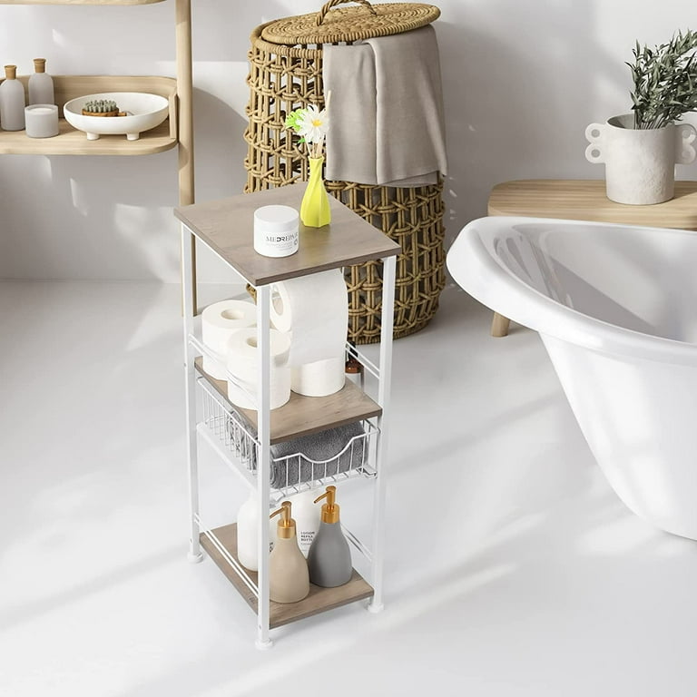 3 Tier Freestanding Bathroom Shelf with Drawer Toilet Paper