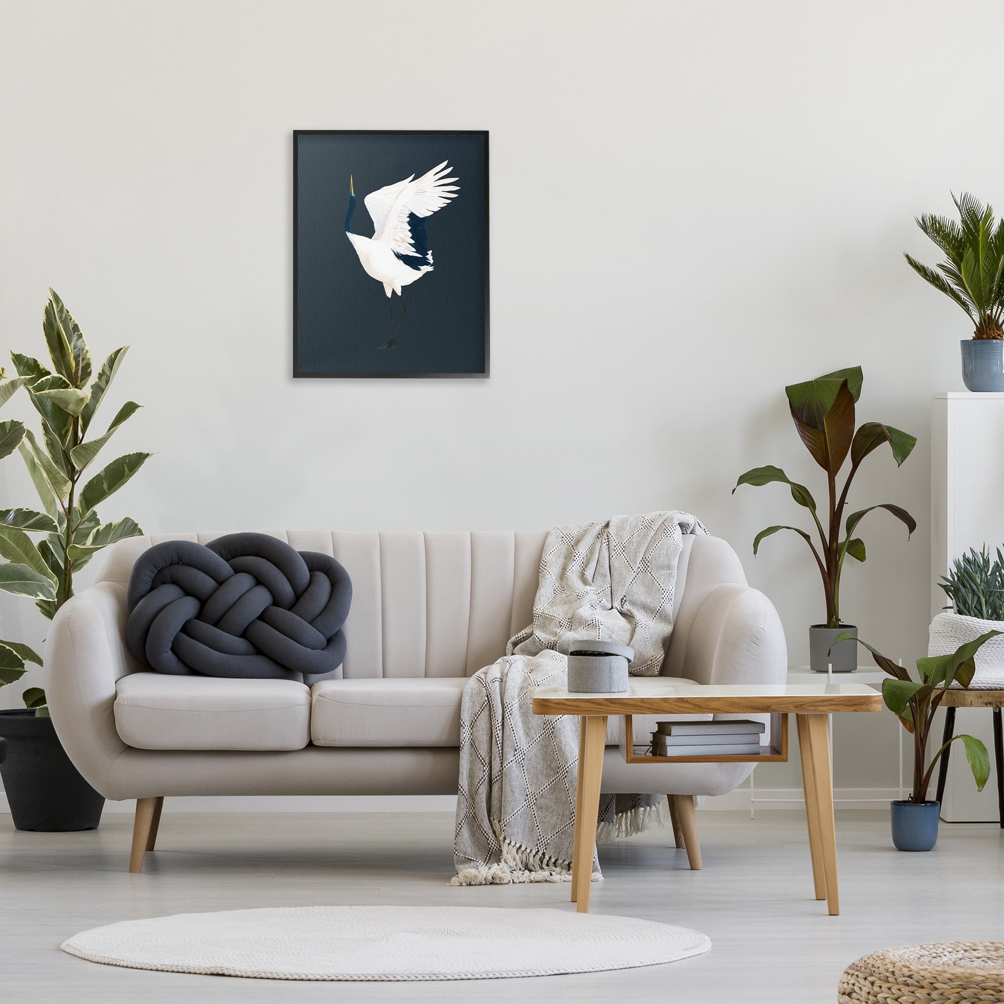 Stupell Industries Crane Bird Facing Left Animals & Insects Painting Black Framed Art Print Wall Art, 24 x 30