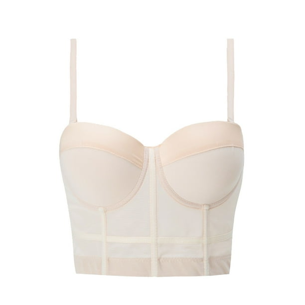 Gibobby Brasier mujer Ropa interior de espina de pescado de malla sexy para mujer con camiseta sin mangas inferior para sujetador delgado(Beige,CH)