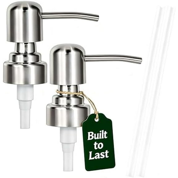 Soap Dispenser Pump Replacement, Kitchen and Bathroom Soap Pump Replacement, Reusable 304 Stainless Steel Hand Soap Pump, Shampoo and hand soap pump, Standard Diameter 28/400 Neck Size (2 PCS)