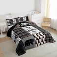 thumbnail image 3 of Rustic Lodge Bear Deer Comforter Set, Farmhouse Cabin Bedding Teens Adult Bedroom Decor, Retro Vintage Farm House Quilt Checkered Buffalo Plaid Patchwork Bedding Comforter Sets, Queen, 3 of 7