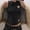 *Black, variant on ClodeEU Women's Solid Color Asymmetric Pleated Cinched Waist Top with Heart Cutout , Crewneck Sleeveless Casual Blouse Black,Womens Plus L