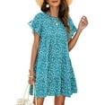 thumbnail image 1 of MAWCLOS Woman Min Dress Loose Swing Mini Dresses Floral Print Lightweight Outdoor Round Neck Ruffle Green M, 1 of 4