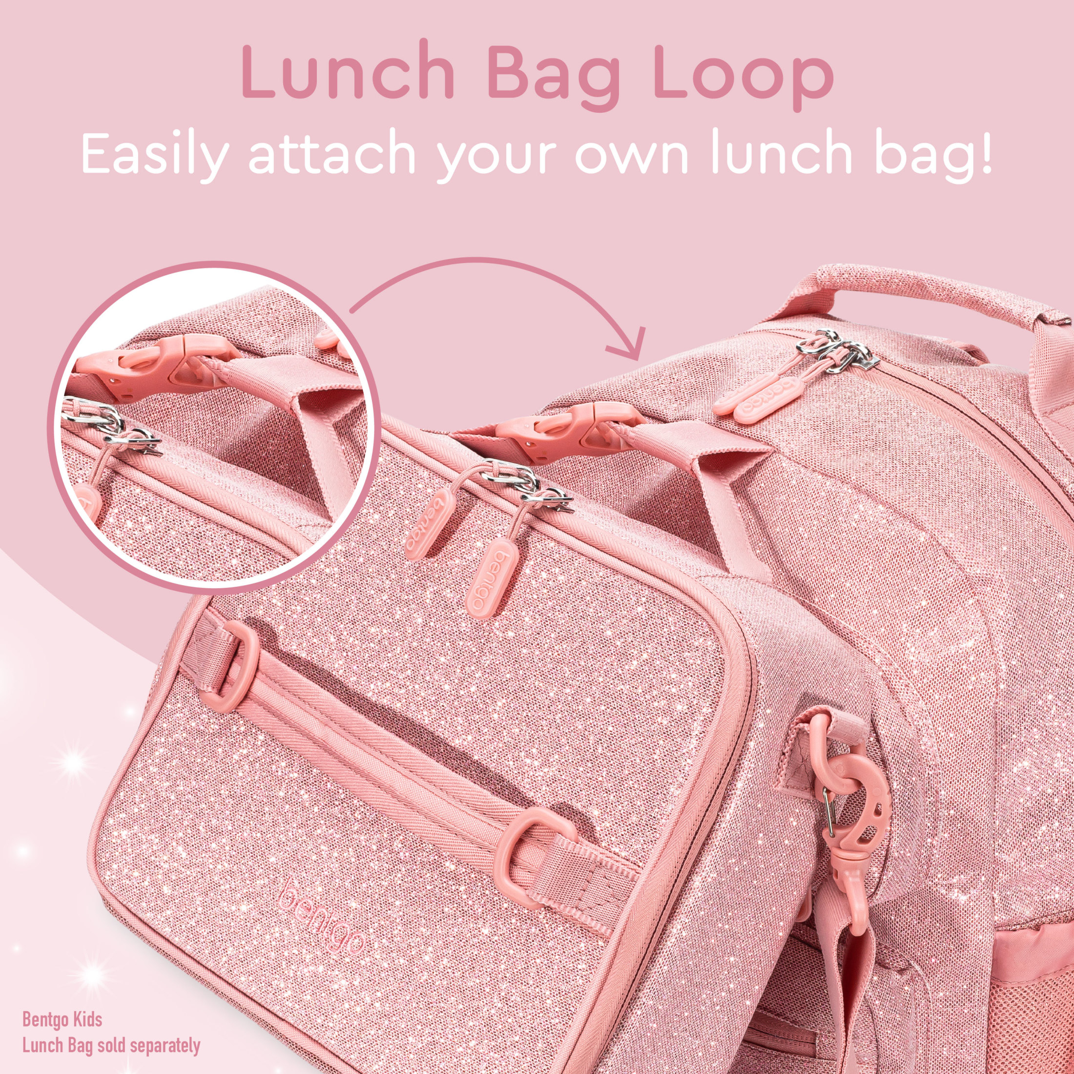Mochila para niños - diseño con brillantina, 14", ligera, para escuela, viaje y guardería - interior amplio, tela duradera e impermeable y argolla para lonchera (Edición Brillantina - Rosa pétalo) 5