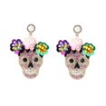 thumbnail image 1 of Halloween Skull Earrings with Zirconia and Glitter Flower Accent Fashion Trendy Studs Adornment for Costume Parties, 1 of 5