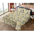 thumbnail image 4 of Ambesonne Floral Fitted & Flat Sheet with Sham 3 Pcs Set, Iris Garden Themed Print, Twin XL, Purple Grey and Mustard, 4 of 5