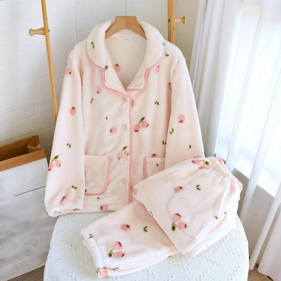 BLTIBY Womens Pajamas Set Fluffy 2 Piece Pjs Fuzzy Top Pant Loose Fleece Button Down Lapel Loungewear Warm Sleepwear Winter Fall Outfit with Pockets Pink M