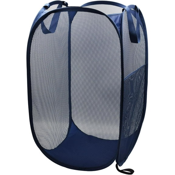 Sturdy Mesh Laundry Hamper Basket Bag, Pop up Basket with Side Pocket for Laundry Room, Bathroom, College Dorm or Travel