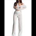 thumbnail image 1 of Traje Informal de Dos Piezas para Mujer, de Punto Liso, con Aberturas, Larga, Botones y Pantalones de Cintura Alta. M, 1 of 10