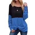 thumbnail image 1 of Women Color Block Crew Neck Long Sleeve Knot Hem Top, 1 of 6