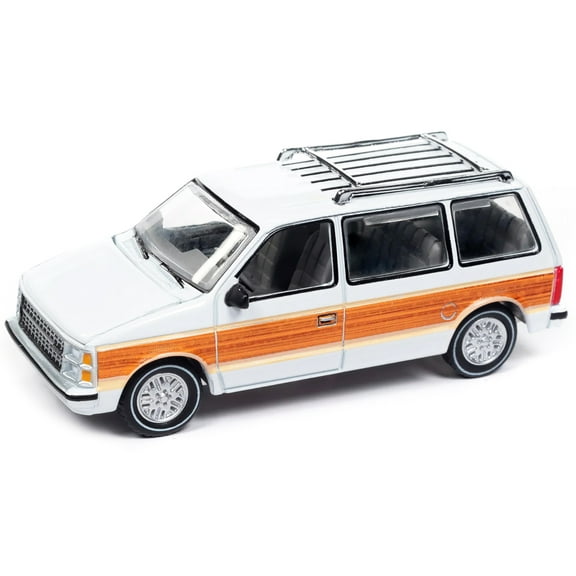 1985 Dodge Caravan Van White with Woodgrain Side Panels "Mighty Minivans" Series 1/64 Diecast Model Car by Auto World